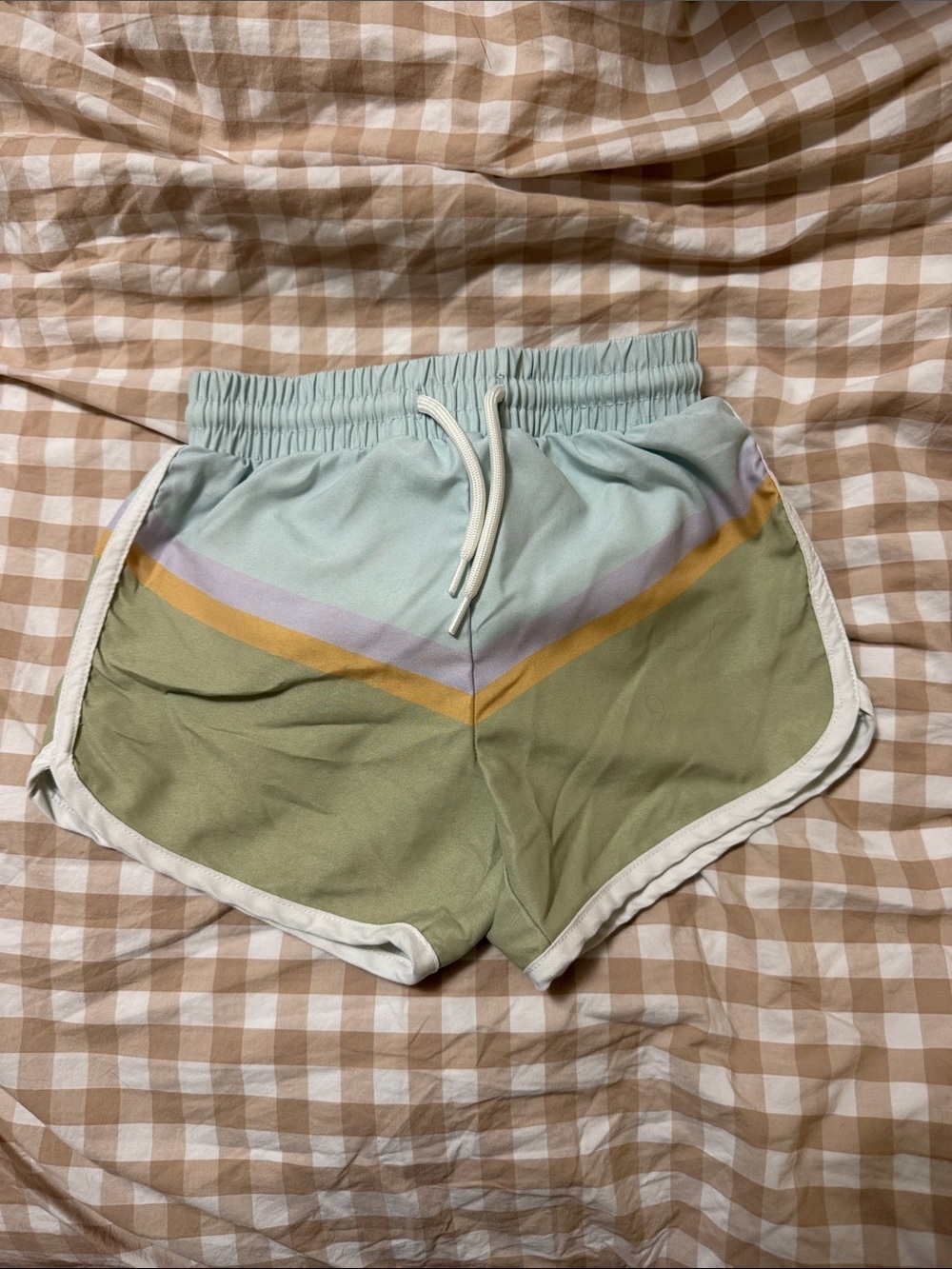 Colorblock Athletic Shorts - Sage, Light Blue, Gold Trim Size 2T